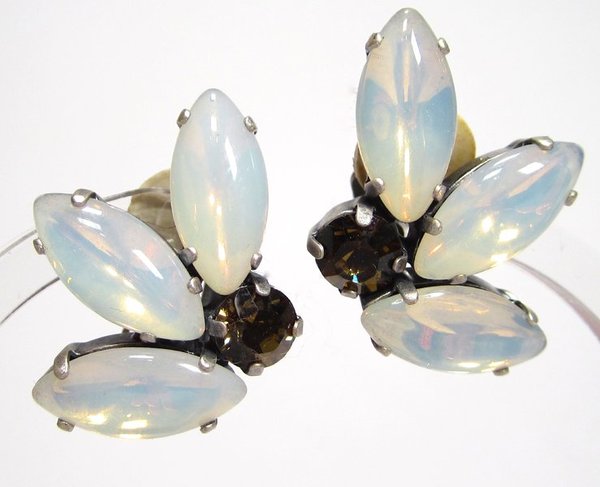 Ohrclips smoky quartz white opal