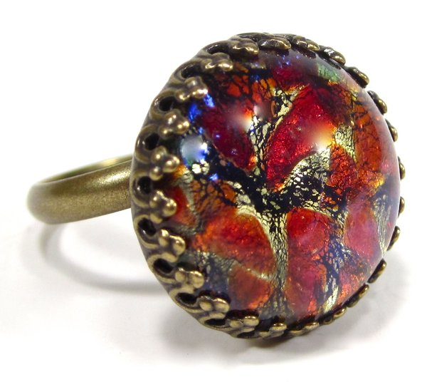 Ring bronze red fireopal